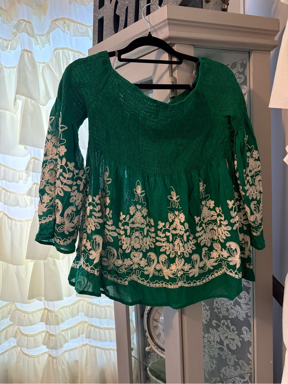 Flying Tomato Emerald Green Embroidered Peasant Tunic